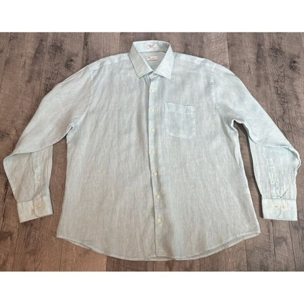 Peter Millar Linen Shirt Mens 2XL Green Crown Cool Button Up Coastal Lightweight